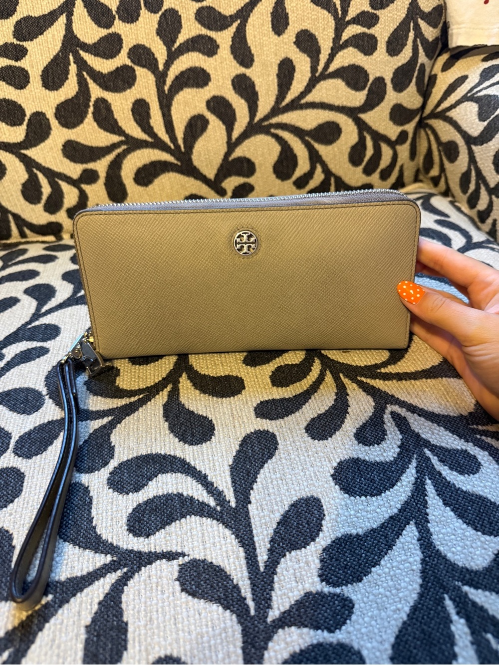 Tory Burch Saffiano Taupe Wristlet Clutch